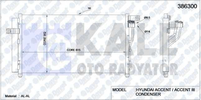 KALE 386300 Klima Kondanseri Accent Era 06> (Al/Al) (634x348x16) (Kurutucu Ile)